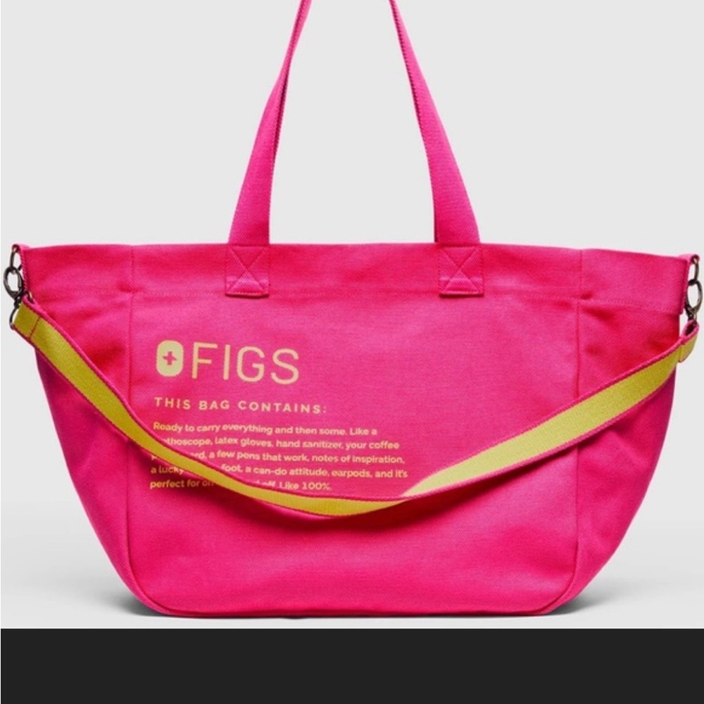 Figs Bright Pink Tote with Yellow Strap